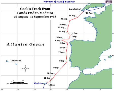 Map of Plymouth Harbour to Madeira Stage