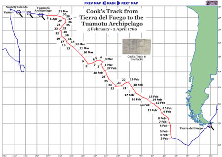 Map of Tierra del Fuego to the Tuamotu Archipelago