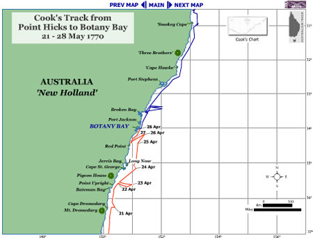 Map of Cook's track from Point Hicks to Botany Bay