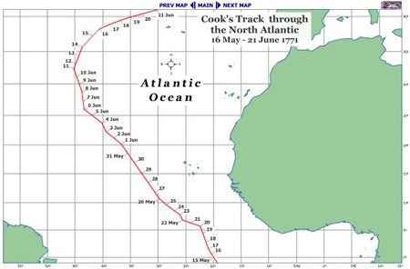 Map of Cook's track through the South Atlantic