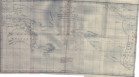 Chart of part of the South Sea, Shewing the Tracts & Discoveries made by His Majesty's Ships Dolphin, Commodore Byron & Tamer, Captain. Mouat, 1765. Dolphin, Captain. Wallis, & Swallow, Captain. Carteret, 1767.  and Endeavour, Lieutenant Cooke, 1789. - 