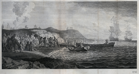 A representation of the interview between Commodore Byron and the Patagonians.