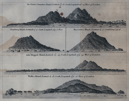 Coastal Views of: Sir Charles Saunders Island; Osnaburg Island; Boscawens Island; Am. Keppels Island; and Wallis's Island.