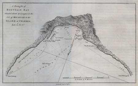 A Draught of Bonthain Bay situated about 30 Leagues to the SE of Macassar in the Island of Celebes.