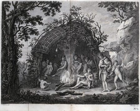 Plate I. A view of the Indians of Terra del Fuego in their hut.