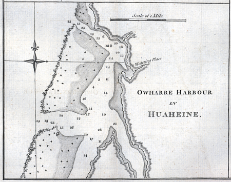 Chart of Owharre Harbour in Huahine.