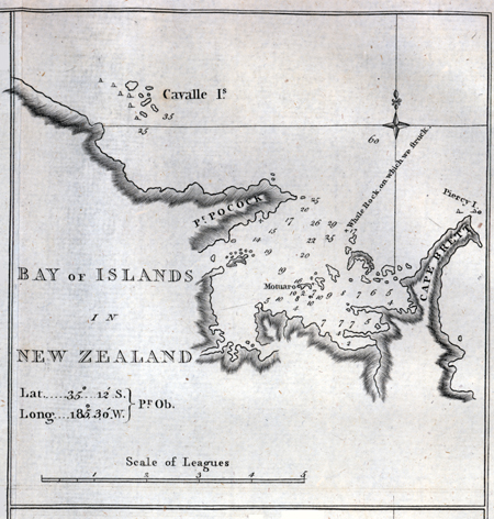 Chart of the Bay of Islands in New Zealand.