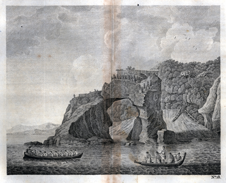 Plate XVIII. A fortified town or village, called a Hippah, built on a perforated rock at Tolaga in New Zealand. 