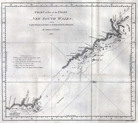 Chart of the Part of the Coast of New South Wales, from Cape Tribulation to Endeavour Straits. By Lieut. J. Cook, 1770.