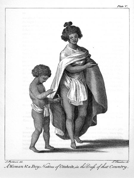  Plate V.  A Woman & a Boy, Natives of Otaheite, in the Dress of that Country. 