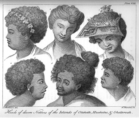 Plate VIII.  Heads of divers Natives of the Islands of Otahheite, Huahine, & Oheiteroah. 