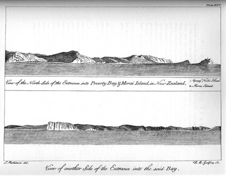  View of the North Side of the Entrance into  Poverty Bay, & Morai Island, in New Zealand.  