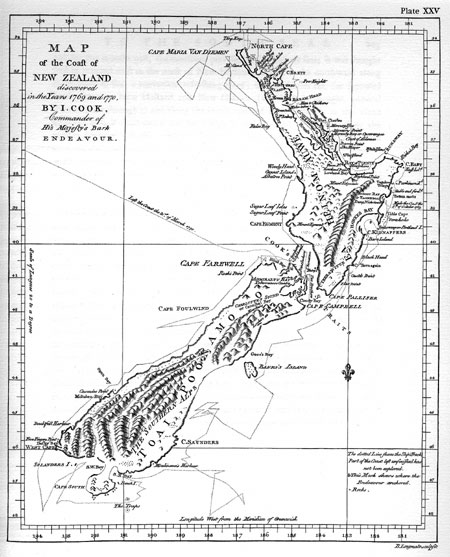 Plate XXV. Map of the Coast of New Zealand discovered in the Years 1769 and 1770.