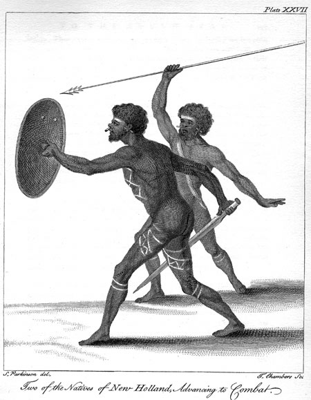 Plate XXVII. Two of the Natives of New Holland, Advancing to Combat. 